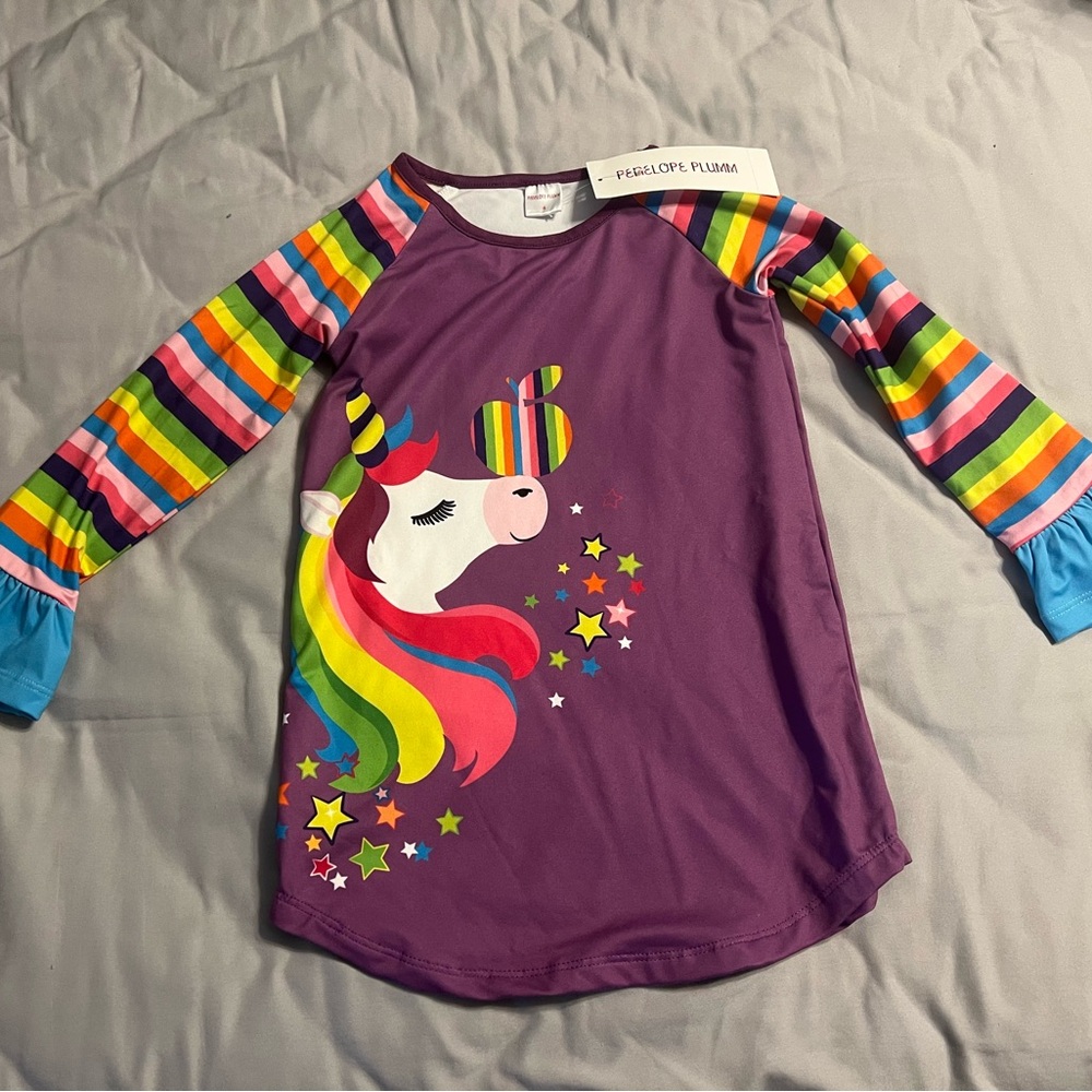 Unicorn Long Sleeve Shirt - Purple and Multicolor